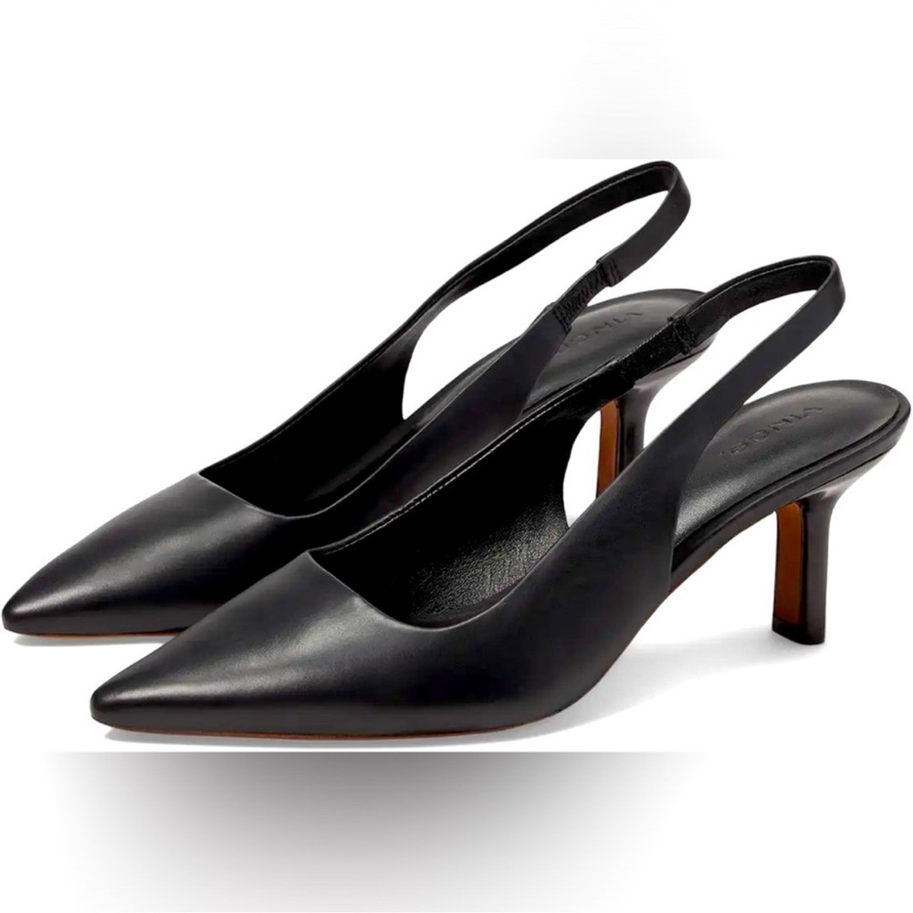 Vince Patrice Black Leather Slingback Mid Heel Pump Size 7.5 / EU 38